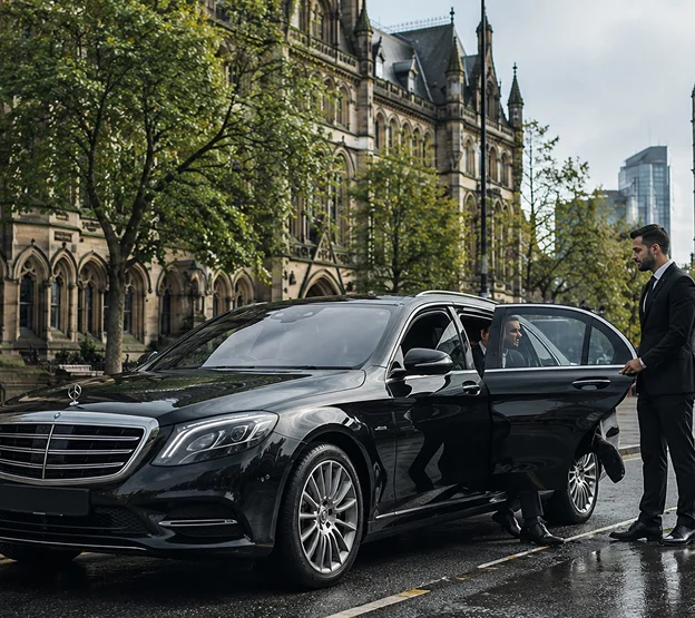 Professional chauffeur vehicle for executive Manchester travel