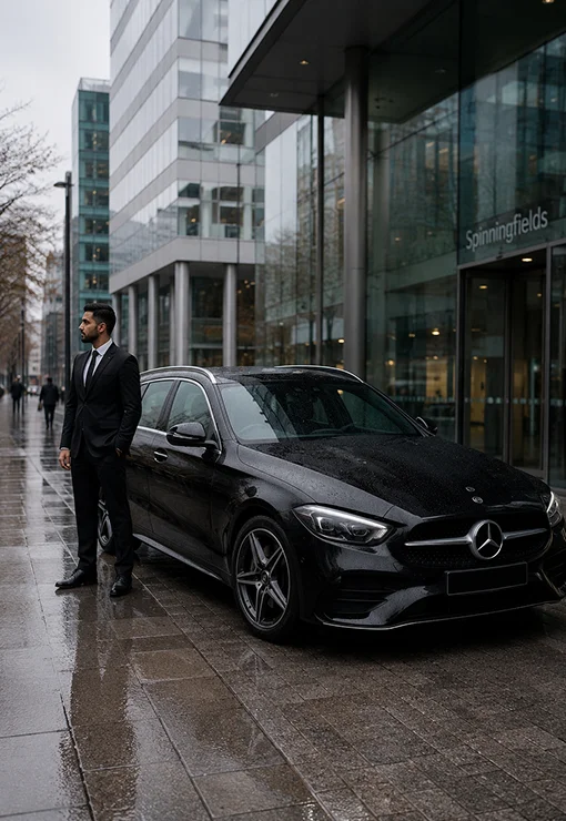 Black Mercedes-Benz C-Class Estate chauffeur vehicle