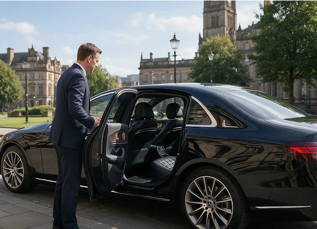 Luxury chauffeur vehicle prepared for Manchester travel